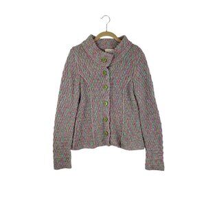 Sleeping on Snow Mock Neck Cardigan Sweater Wool Blend Pink Blue Green Size L